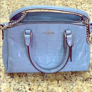 Beautiful crocodile style baby blue coach purse